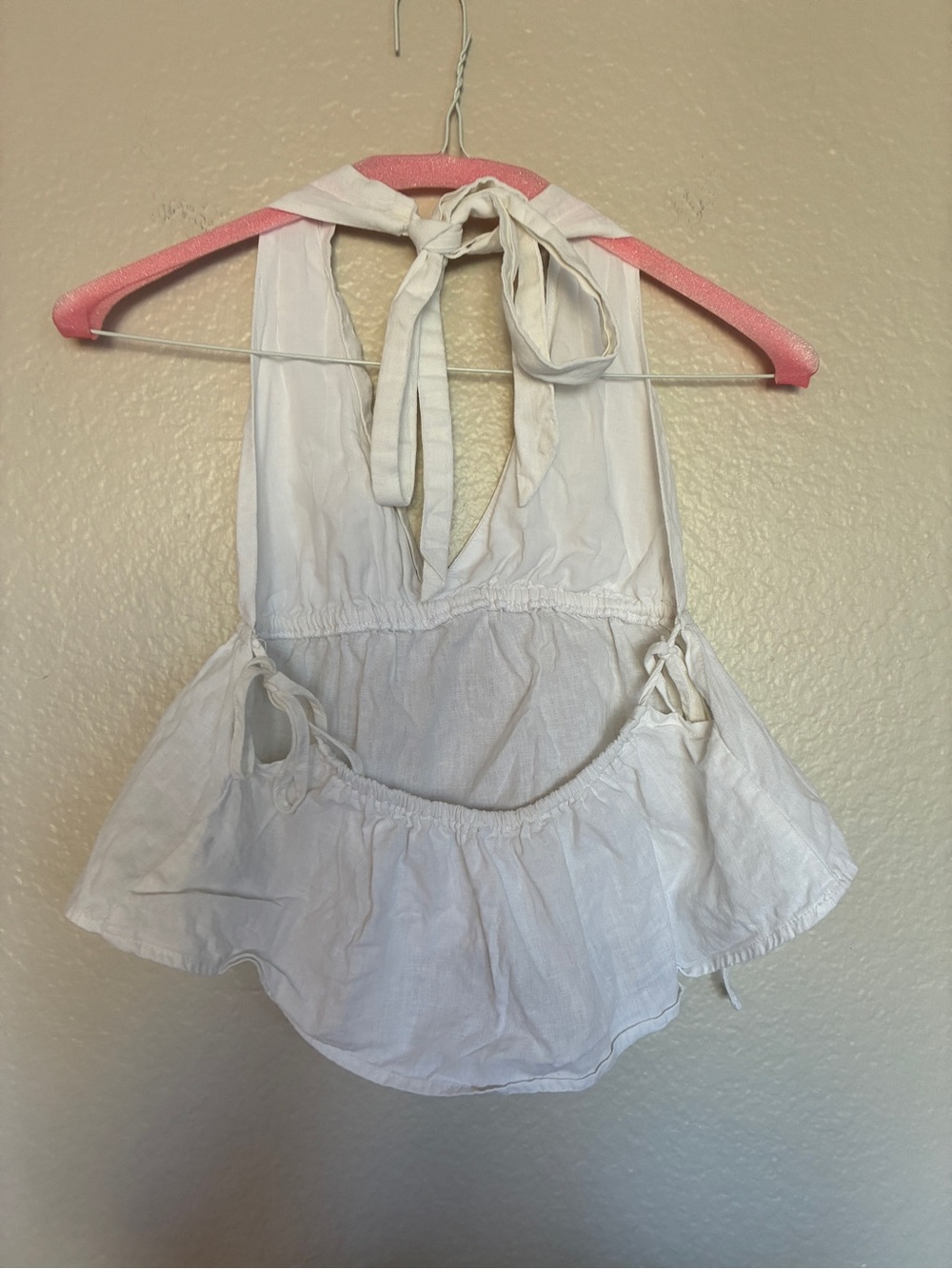Linen-Blend Cotton On White Halter Peplum Tie-Back Babydoll Halter Tank Top Y2K - Picture 3 of 8